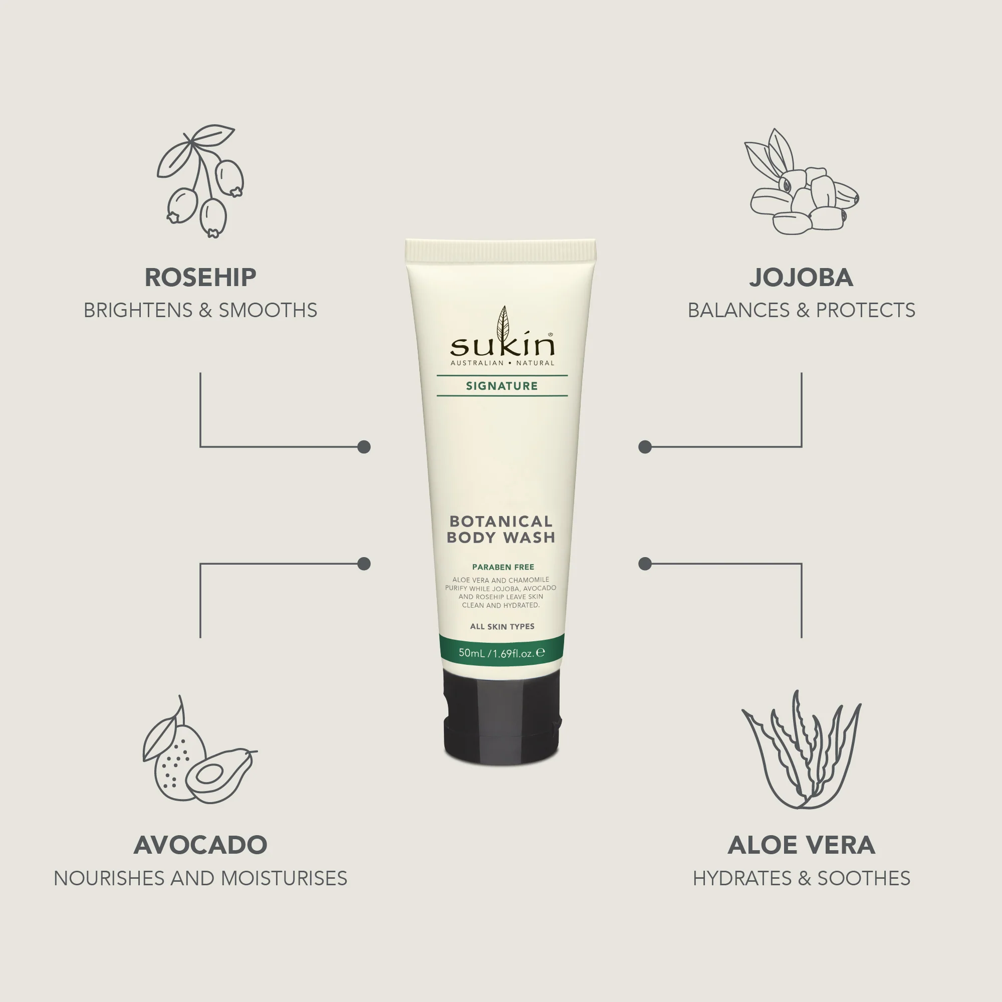 BOTANICAL BODY WASH | SIGNATURE SCENT | 50 mL - TRAVEL SIZE - Image 3