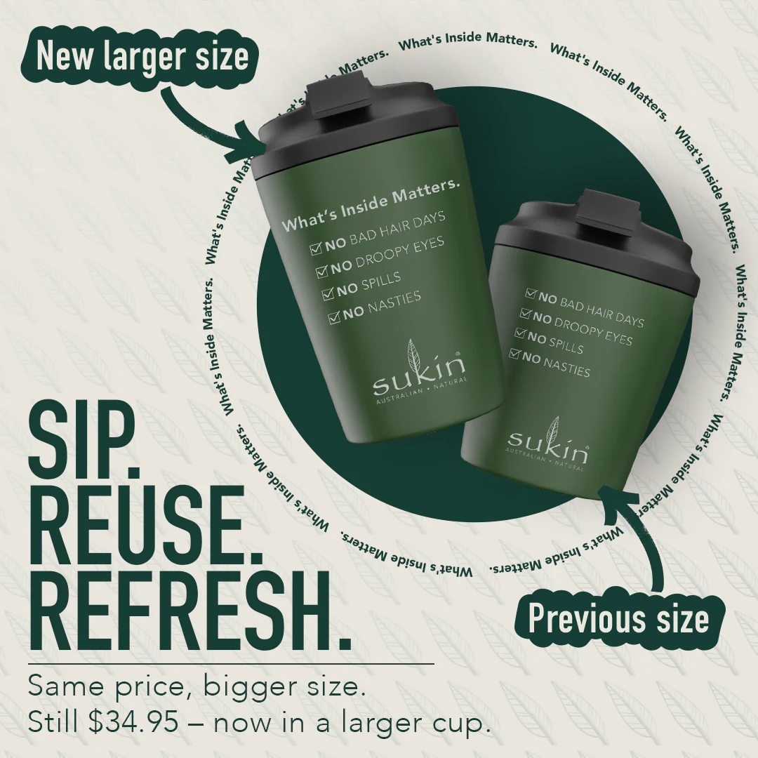 SUKIN COFFEE CUP WHAT'S INSIDE MATTERS GREEN 350ML - Image 2