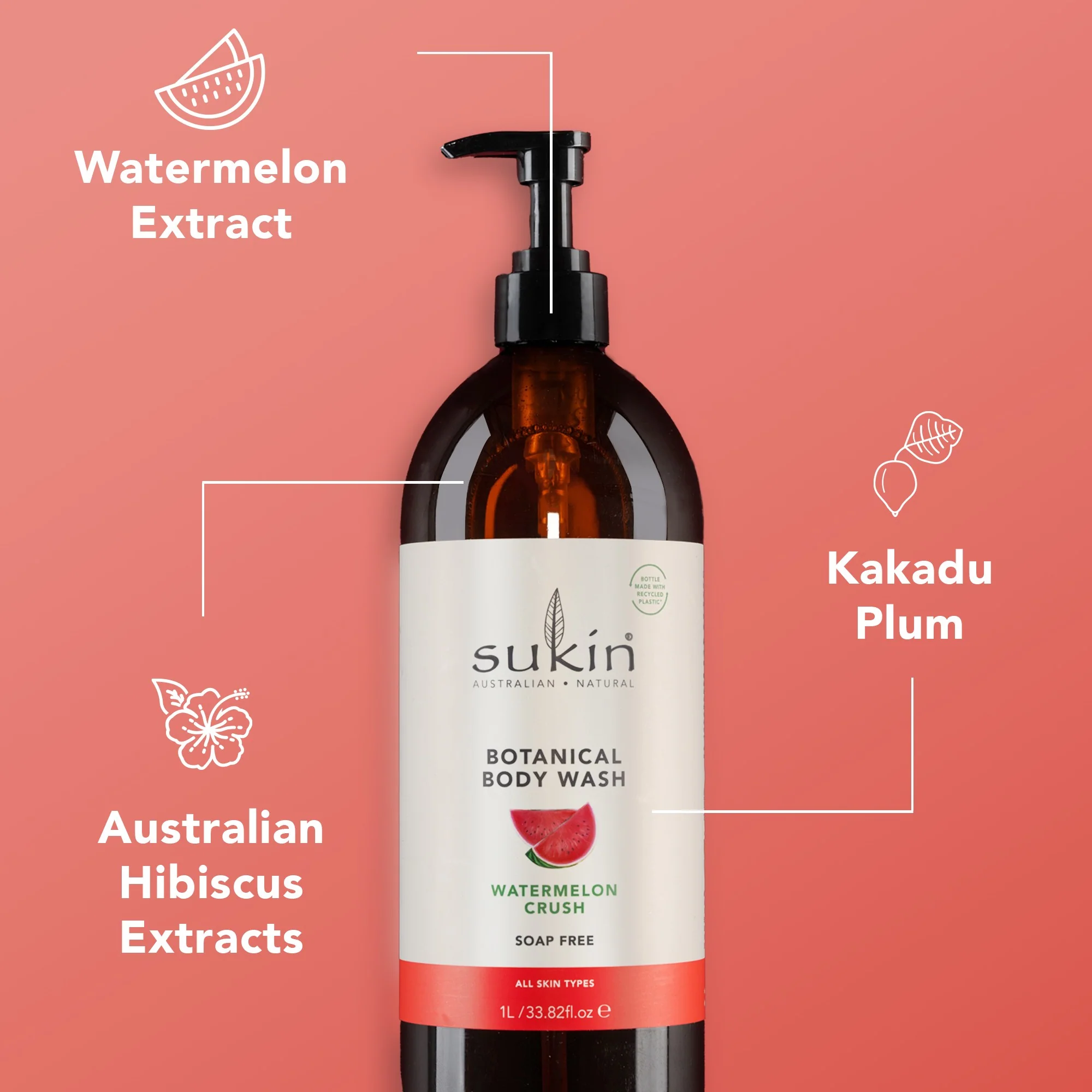 SUKIN Watermelon Crush Body Wash 1L - Image 3